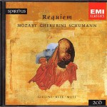 Wiederveröffentlichung 1996 EMI 5 65830 2 2 CD © 1983 Schumann: Requiem op. 148 Mozart: Requiem KV 626 Cherubini: Requiem Donath . Soffel . Gedda . Fischer-Dieskau . Ludwig . Tear . Lloyd Der Chor des Städtischen Musikvereins zu Düsseldorf Philharmonia Chorus London Düsseldorfer Symphoniker Philharmonia Orchestra Bernhard Klee . Carlo Maria Giulini . Riccardo Muti