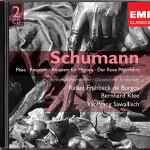 2006 - Wiederveröffentlichung 2006 EMI 3509002 2 CD © 2006 Schumann: Messe . Requiem . Requiem für Mignon . Der Rose Pilgerfahrt Donath . Lövaas . Hamari . Altmeyer . Sotin . Fischer-Dieskau . Seiffert Shirai . Soffel . Gedda Chor des Städtischen Musikvereins Düsseldorf Düsseldorfer Symphoniker . Berliner Philharmoniker Rafael Frühbeck de Burgos Bernhard Klee Wolfgang Sawallisch