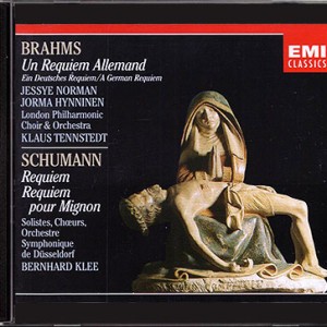 1993 - Wiederveröffentlichung 1993 EMI 7 67819 2 2 CD © 1983 Schumann: Requiem op. 148 . Requiem für Mignon op. 98b Brahms: Ein Deutsches Requiem Norman . Hynninen Fischer-Dieskau . Donath . Gedda . Soffel . Lindner . Andonian . Georg London Philharmonic Choir . London Philharmonic Orchestra . Klaus Tennstedt Städtischer Musikverein zu Düsseldorf . Düsseldorfer Symphoniker . Bernhard Klee