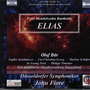 Mendelssohn Bartholdy: Elias Bär . Karthäuser . Georg . Schäfer . Park . Timmler Der Chor des Städtischen Musikvereins zu Düsseldorf Chorsolisten: Sopran: Bokuniewicz . Na . Park (auch Solo Nr. 35) . Petrell . Song Alt: Kreidel . Liedhegener . Meißner . Murakami . Terhedebrügge-Eiling . Wenzel Tenor: Cho . Kim . Kim . Meyer . Walter Bass: Choi . Seo . Lee . Sibbing Düsseldorfer Symphoniker John Fiore Aufnahme: Tonhalle Düsseldorf, 12.,14.+15.01.2007; Tonmeister: Dipl.-Ing. Hans Schlosser, RSH; © 2007 DAT-Überspielung, Schnitt, Remastering über Steinberg WaveLab 6.01, Text + Layout: Rainer Großimlinghaus, Kleinmachnow © 2007 by Städtischer Musikverein zu Düsseldorf e.V.