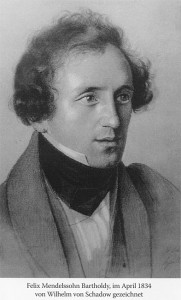 Felix Mendelssohn Bartholdy, im April 1834 in seiner Düsseldorfer Zeit von Wilhelm von Schadow gezeichnet.