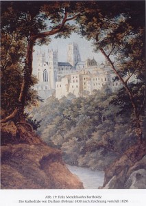 Aquarellierte Zeichnung von Felix Mendelssohn Bartholdy: Die Kathedrale von Durham (Erstellt im Februar 1830 nach einer Zeichnung vom Juli 1829).