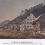 Aquarellierte Zeichnung von Felix Mendelssohn Bartholdy von 1837, nach einer Zeichnung vom Juli 1835: Das Höllental im Schwarzwald