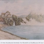 Aquarellierte Zeichnung von Felix Mendelssohn Bartholdy vom 28. Juni 1847: Der Rheinfall von Schaffhausen