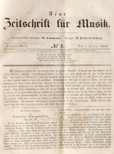 Titelseite der "Neue Zeitschrift für Musik" vom 1.1.1840 Nr. 1 Herausgegeben von Robert Schumann