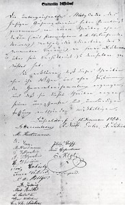 Brief mit Unterschriften von 22 Mitgliedern des Gesangvereins (Musikverein) an Robert Schumann Düsseldorf, den 15. Dezember 1852 - Stadtarchiv Düsseldorf Unter den "unterzeichneten Mitgliedern" finden sich R. Hasenclever, R. Nielo, Joseph Euler, A. Dietrich, Mathilde Hartmann und Julius Tausch. Sie erklären, daß sie von dem vorher ergangenen Schreiben an Robert Schumann keine Kenntnis hatten und es "wegen seiner unpassenden und unwürdigen Fassung entschieden mißbilligen".