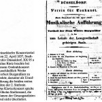 Am 22.4.1837 findet ein Benefiz-Konzert statt. Der Originalprogrammzettel kündigt wie folgt an: Düsseldorf Verein für Tonkunst Heute Sonnabend den 22. April 1837 Musikalische Aufführung zum Vortheil der Frau Wittwe Burgmüller in dem zum Lokale der Lesegesellschaft gehörigen Saale.