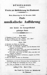 Konzertplakat des Vereins zur Beförderung der Tonkunst zum Konzert vom 13.11.1834 mit der UA der 1. Symphonie von Norbert Burgmüller.