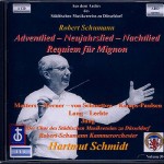 Schumann: Neujahrslied op. 144", Adventlied op. 71", Nachtlied op. 108", Requiem für Mignon op. 98 b" Kunibert Jung (Sprecher) Matters . Werner . von Schmettow .Kamps-Paulsen . Lang . Lechte Der Chor des Städtischen Musikvereins zu Düsseldorf Robert-Schumann-Kammerorchester Düsseldorf Hartmut Schmidt Aufnahme: 15.06.1991, Tongeren: Onze-Lieve-Vrouw Basiliek; © B.R.T. Brüssel i.Z.m. Flandern Festival; Sendemitschnitt analog auf PHILIPS FE.I 90 Cassette; © 08/2005 Remastering (über Steinberg WaveLab 4.0), Text + Layout: Rainer Großimlinghaus, Kleinmachnow © 1991/2005 by Städtischer Musikverein zu Düsseldorf e.V.