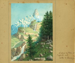 Felix Mendelssohn Bartholdy zugeschrieben: aquarellierte Zeichnung eines Gletschers in Chamonix, o. Jahr