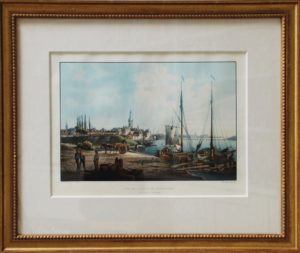 Johann Ludwig Bleuler: An sicht von Düsseldorf, Farblithographie um 1840