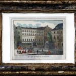 Marktplatz Düsseldorf mit Gasthof "Zu den drei Reichskronen". 19. Jh. Kolorierter Stahlstich (Sammlung Alt-Düsseldorf der Familie Conzen)