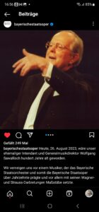 Screenshot 1 der Bayerischen Staatsoper auf Instagram zum 26.8.2023 -100 Jahre Wolfgang Sawallisch und zur Veröffentlichung des ELIAS mit dem Musikverein