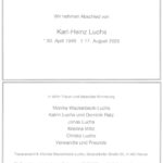 Traueranzeige zum Tode von Karl-Heinz Luchs