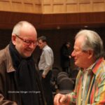 Karl-Heinz Luchs im Gespräch mit Sir Neville Marriner bei der Chorprobe in der Tonhalle Düsseldorf