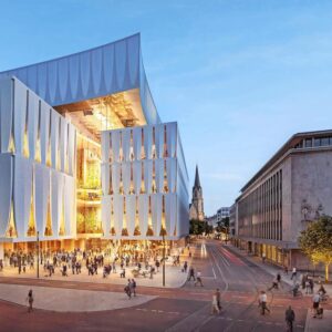 Beim überarbeiteten Entwurf der HPP-Architekten für die neue Oper ist die Fassade jetzt rundherum einheitlich und die Passage geschlossen.