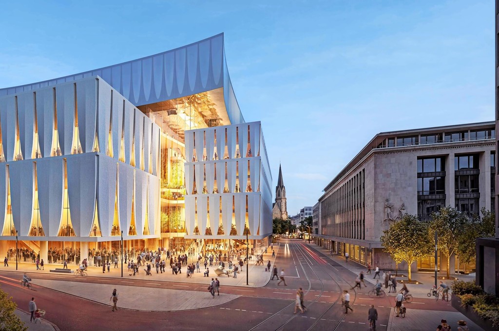 Beim überarbeiteten Entwurf der HPP-Architekten für die neue Oper ist die Fassade jetzt rundherum einheitlich und die Passage geschlossen.