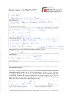 29.8.2026: Haus der Geschichte NRW - Bescheinigung über Objektannahmen zur Präsentation im Haus der Geschichte NRW von Musikverein und SingPause