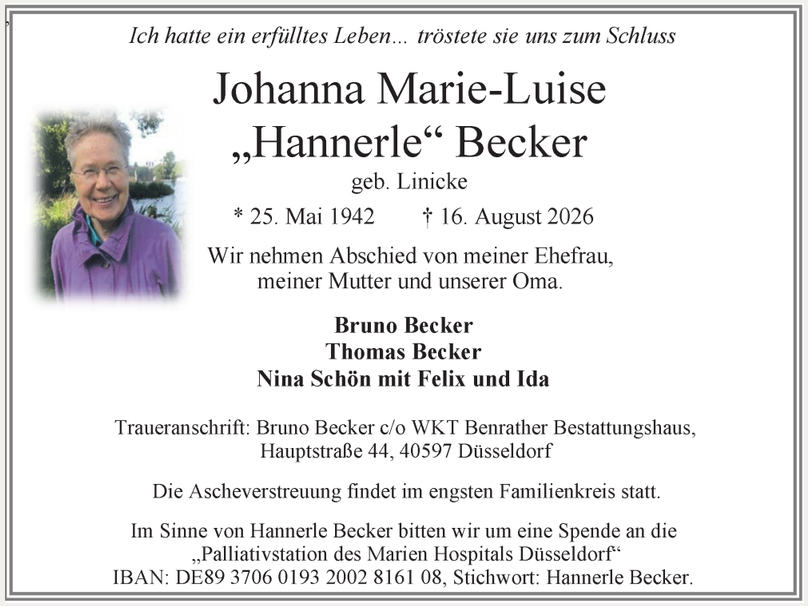 Todesanzeige aus der Zeitung vom 22.8.2026