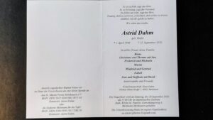 Todesanzeige für Astrid Dahm, die am 12.9.2026 verstarb